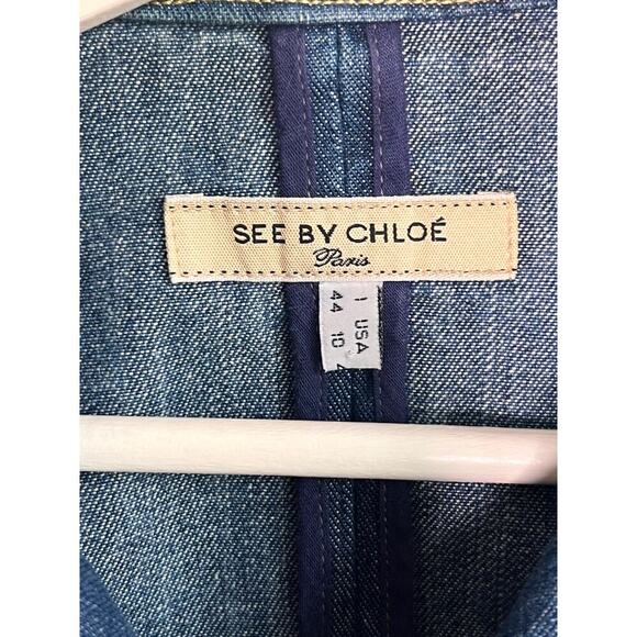 See by Chloe 100% Cotton Long Sleeve Denim Trucker Jacket Blue Women's US 10 - Picture 9 of 9